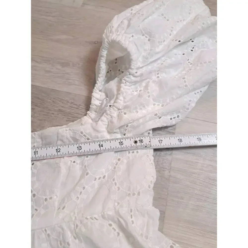 Bardot Womens 6 Babydoll Dress Sofia Eyelet Mini White Revolve Lace Off Shoulder - Picture 4 of 12